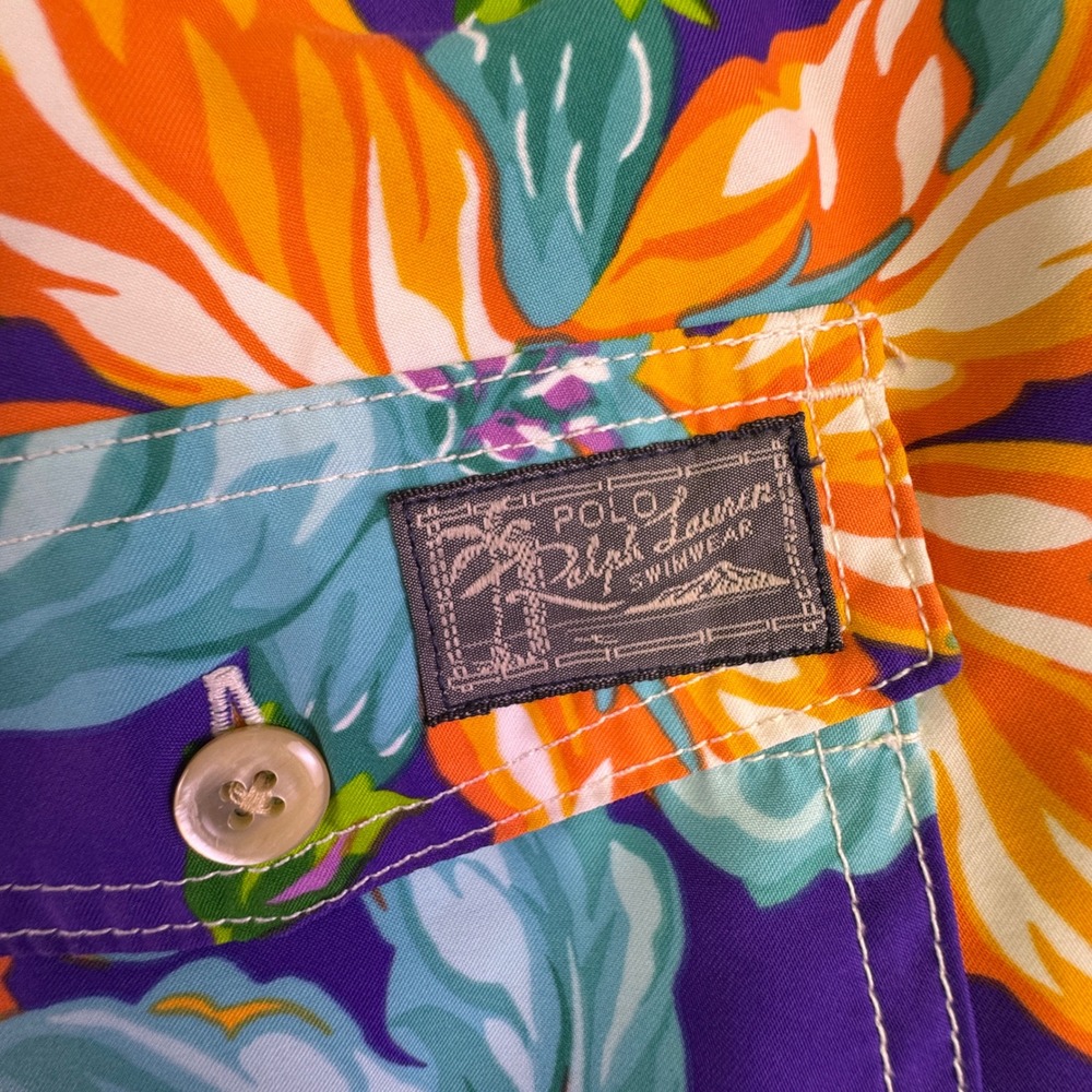 Polo Ralph Lauren Swim Trunks Men's XXL Purple Tropical Floral Hibiscus Shorts - Picture 6 of 11
